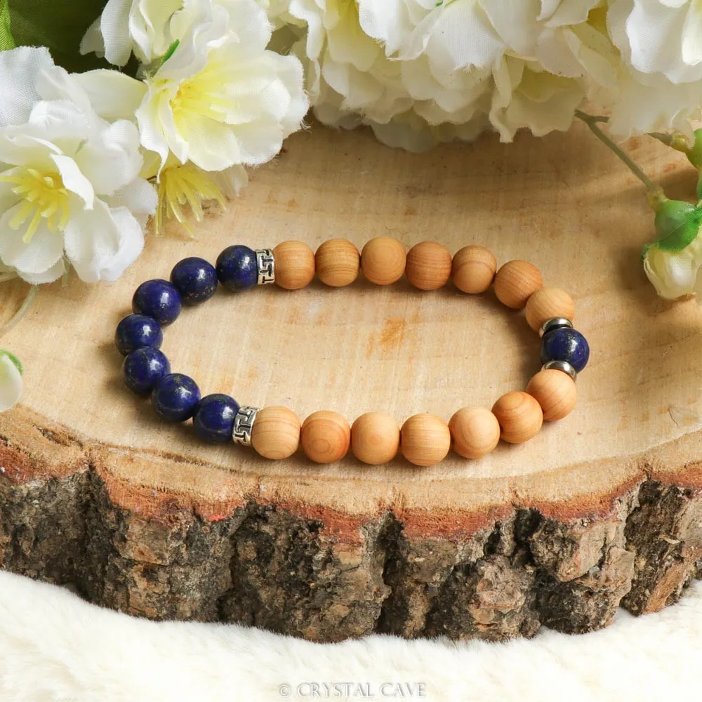 Lapis Lazuli Armband - Ronde Kralen en Hout