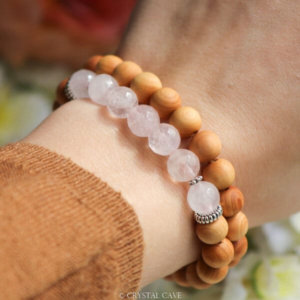 Rozenkwarts armband met hout - Crystal Cave