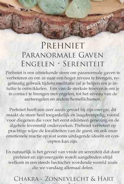 Prehniet edelsteen kaartje - Crystal Cave