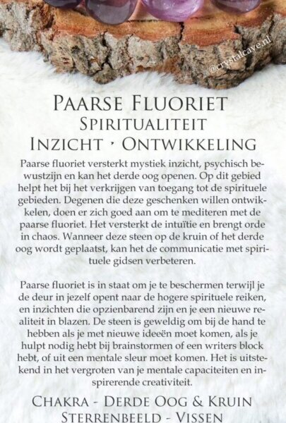 Paarse fluoriet edelsteen kaartje - Crystal Cave