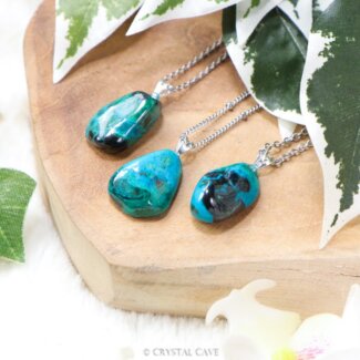 Chrysocolla ketting zilver - Crystal Cave