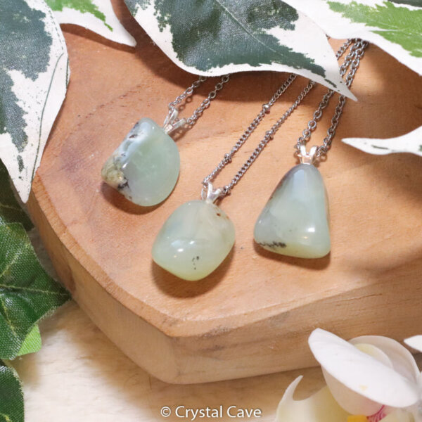 Lichtgroene chalcedoon ketting zilver - Crystal Cave