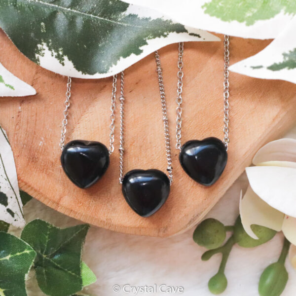 Zwarte obsidiaan hartje ketting - Crystal Cave