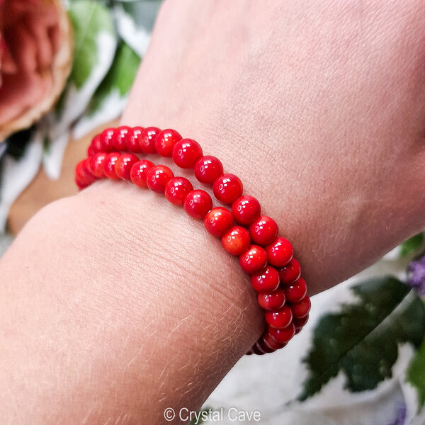 fossiel rood koraal 6mm armband