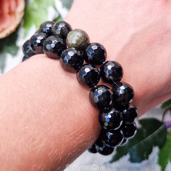 goud obsidiaan 12mm facet armband